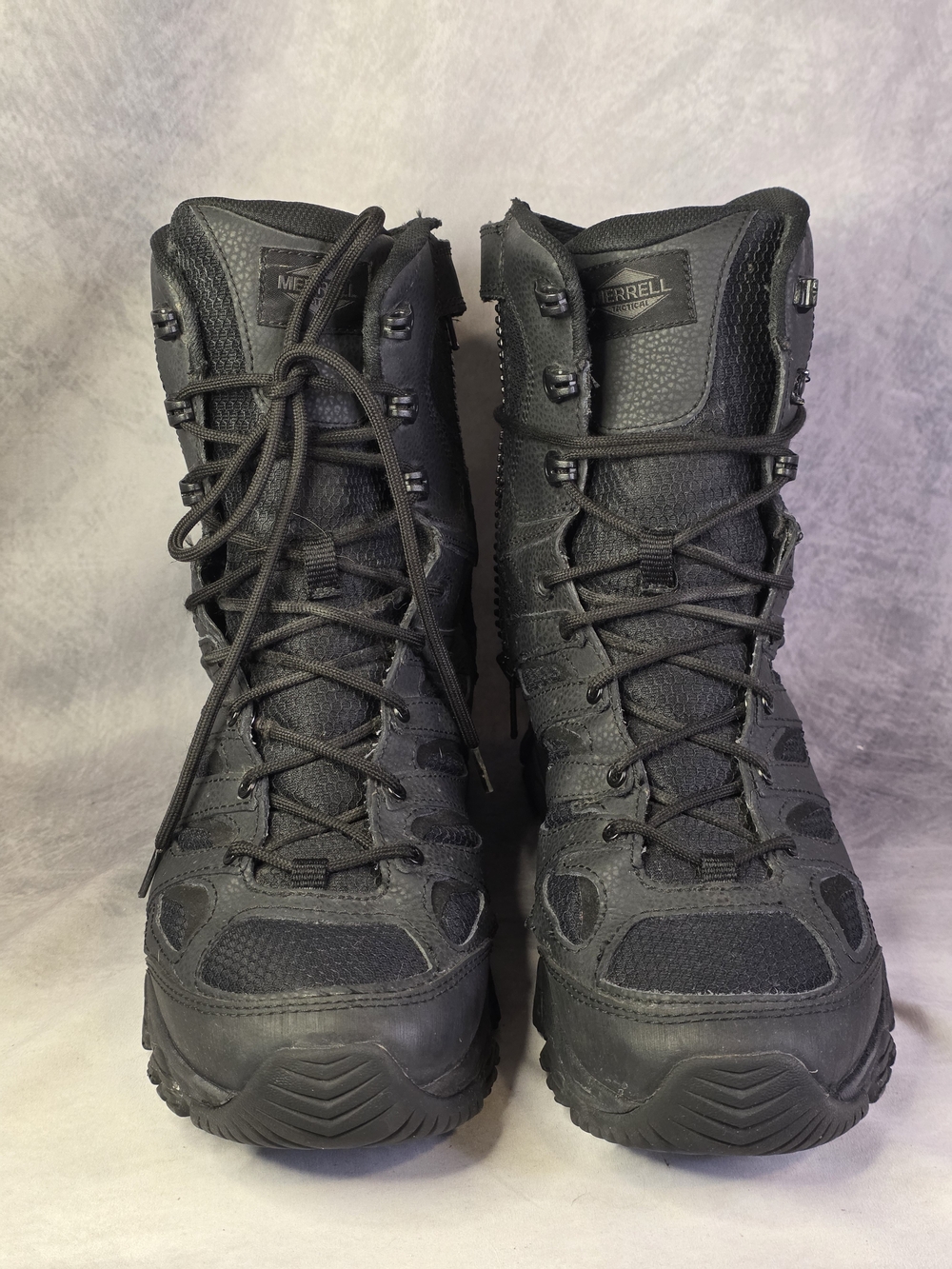 Merrell Tactical Waterproof Black Work Hiking Boots Vibram Soles( Flawed Lace )